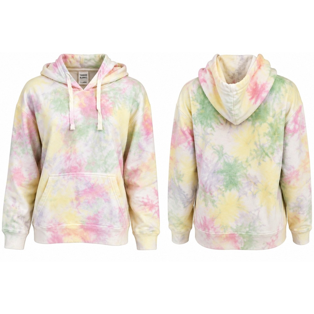 Yankee Blanks Pastel Tie-Dye Pullover Hoodie Yellow Pink Green Size S